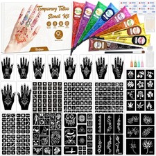 315Pcs TemporaryTattoo Kit with 9 Colors Tattoo Cones,19 Sheet Temporary Tattoo