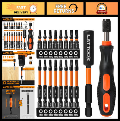 17PCS Double Square 8 Point Star Bit Set with Quick Change Driver, Magnetic S2 S