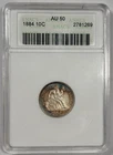 1884 10C AU50 - Seated Liberty Silver Dime - ANACS Soap Box Holder - Nice Tone