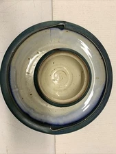 Handcrafted Studio Art Pottery Chip and Dip Platter Server Beige & Blue Signed