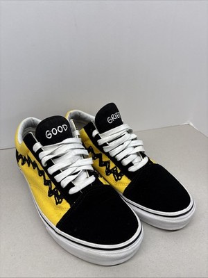 VANS Old Skool Peanuts Charlie Brown Black Yellow Men's US 8.5 Canvas Sneakers