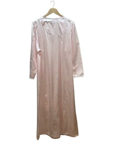 Hampton Intimates Nightgown M Pastel Pink Lace Trim Brushed Inside Satin Poly - Picture 5 of 6