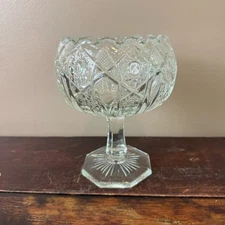 McKee Quintec Glass Compote Bowl Pedestal Clear Dish Early American Pressed