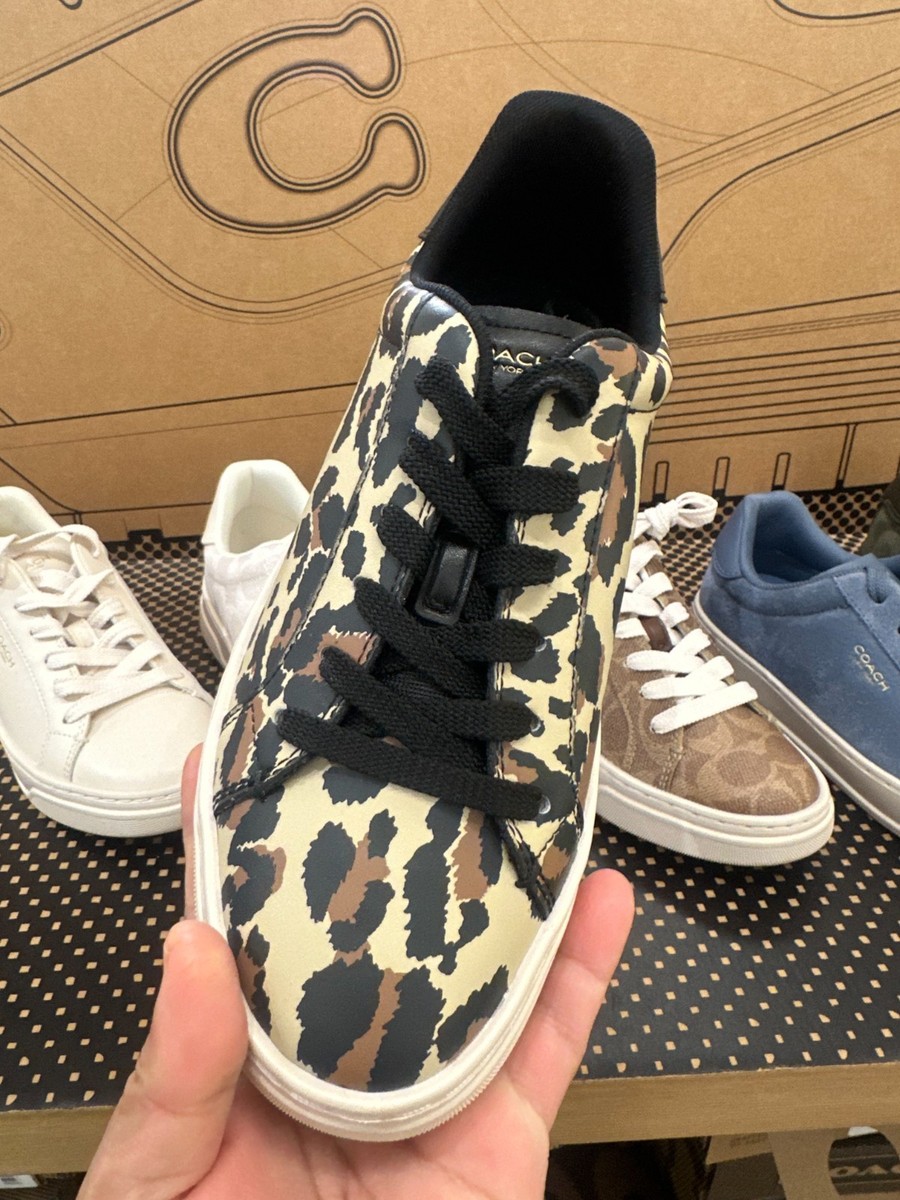 NEW Coach Woman's High Line Sneaker With Leopard Print CCV98 Black