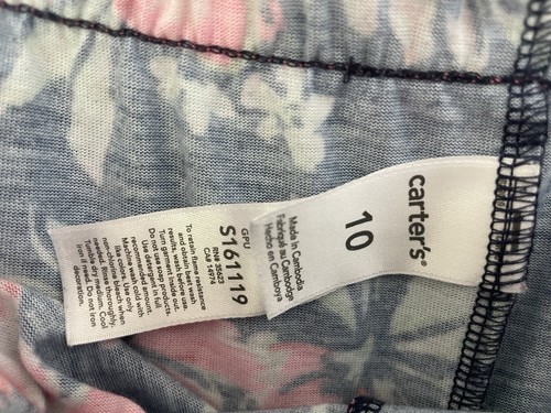 Carter's Kids Girls Pink Floral Polyester Elastic Waist Pull On PJ Pants Navy 10 - Picture 2 of 6