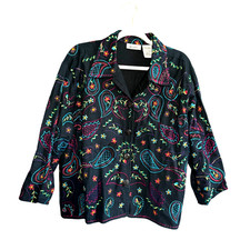 VTG Units Embroidered Floral Paisley Button Front Jacket Women Large Retro