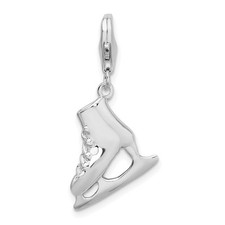 Sterling Silver Polished 3-D Ice Skate Charm Pendant with Fancy Lobster Clasp