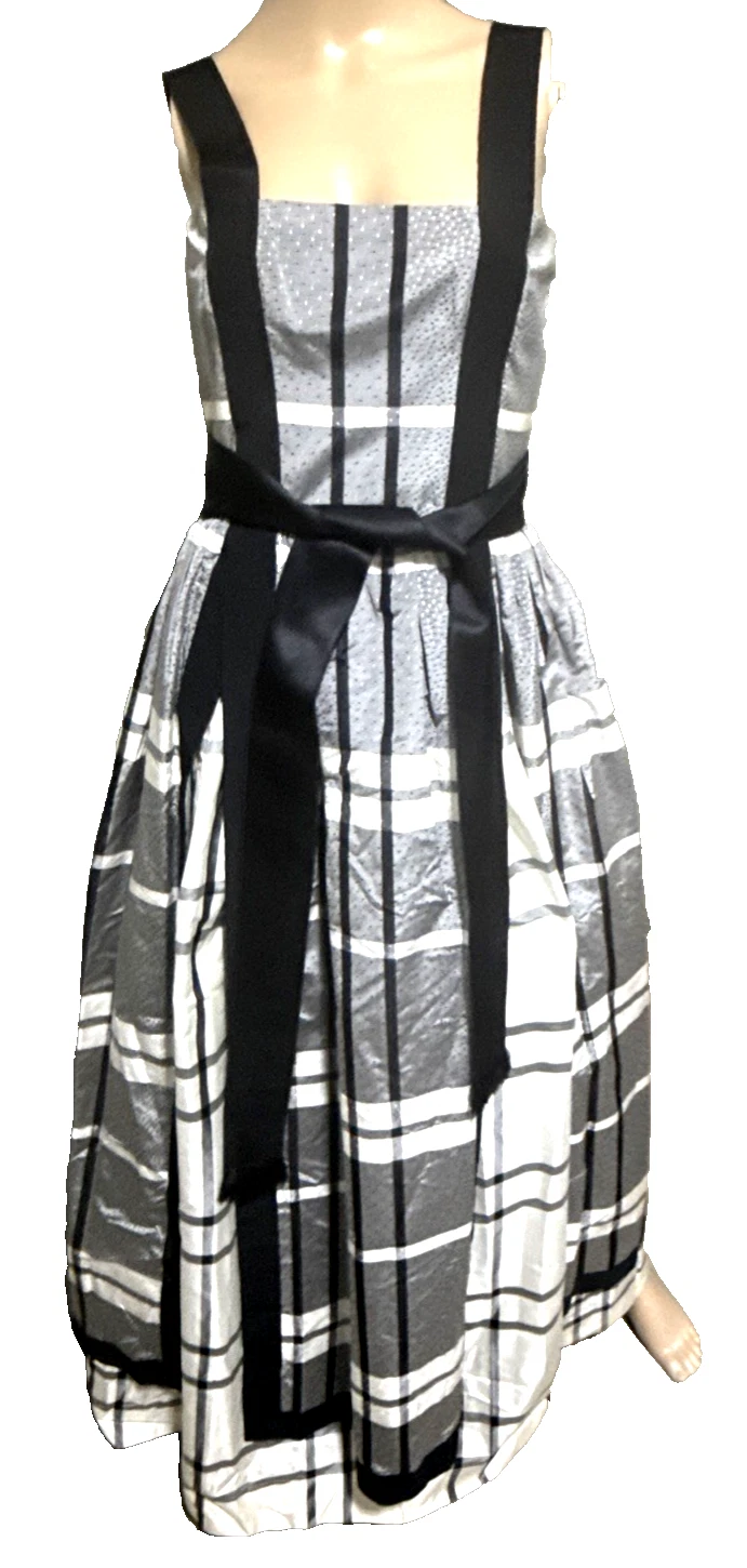 Lanvin — Lanvin 1970s Vintage Runway Black White Plaid Layered Long Gown Dress US 2 FR 36