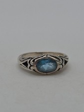 Sterling Silver 925 Oval Blue Topaz Swirls Ring Size 7