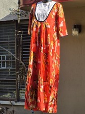 Vintage Malihini Hawaii Red Grandmacore Smocked Pleated Muu Muu Hawaiian Dress