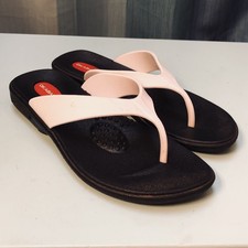 OKABASHI Women's Splash Flip Flop White Black Sz Small 5 - 6 Made in USA