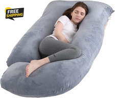 Pregnancy Pillow J-Shaped Full Body Pillow, 59 Inch with Velvet Cover Easy Gray