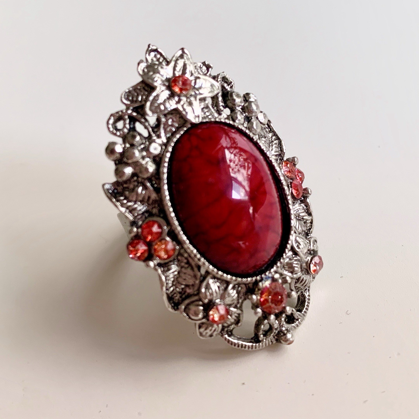 Red Gothic Renaissance Statement Ring Adjustable … - image 1