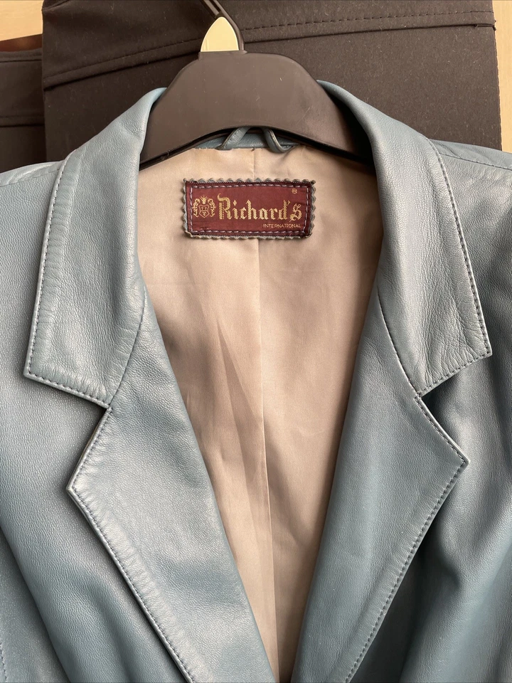 Chaqueta de cuero vintage de Richards/Duck Egg azul talla 12 Foto 4 de 4