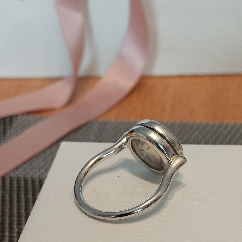 Genuine Pandora Signature Logo Floating Locket Ring  with pink heart charm 56 - Image 4 of 4