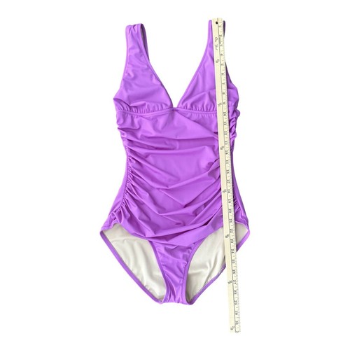 J.Crew Ruched One Piece Swimsuit Purple V-Neck Swimwear Made in USA Womens 6LT - Picture 13 of 13