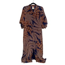 Farm Rio Dress Womens Small Shirtdress Yawanawa Vanahu Navy Blue Pockets Boho