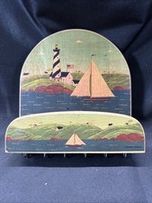 Letter/6 Key Holder Warren Kimble Wood Nautical Scene Lighthouse Kamenstein