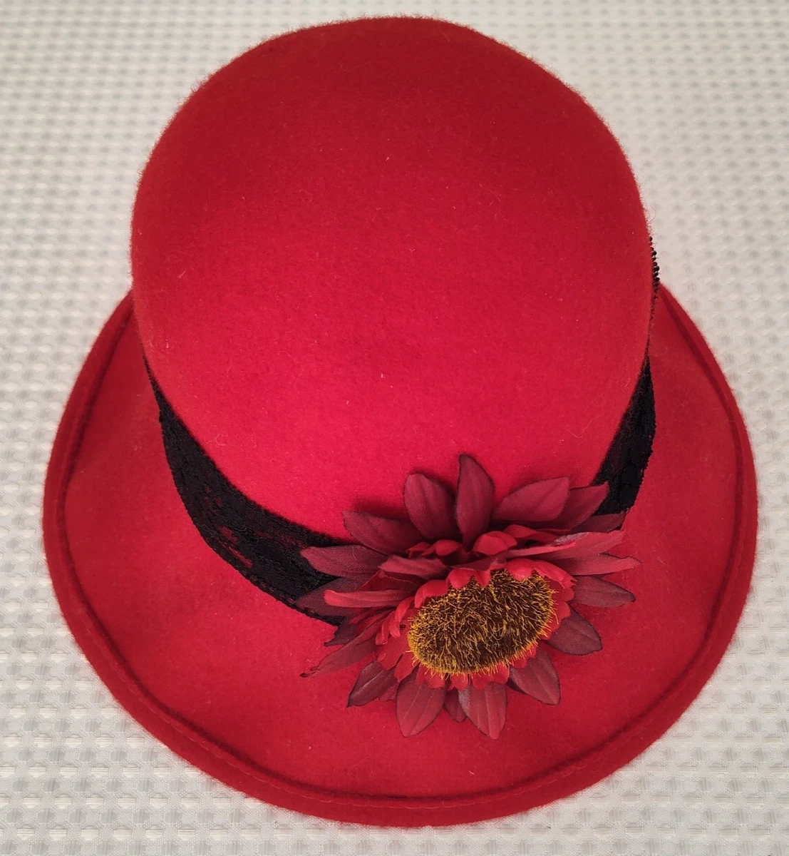 100% Wool Felt Bucket Hat, Lace Flower, WPL5923, 1920s, Made in U.S.A. 100% Wool Cloche Hat - Etsy main image 4