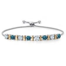 925 Silver and 10K Yellow Gold Aquamarine and London Blue Topaz Bracelet For