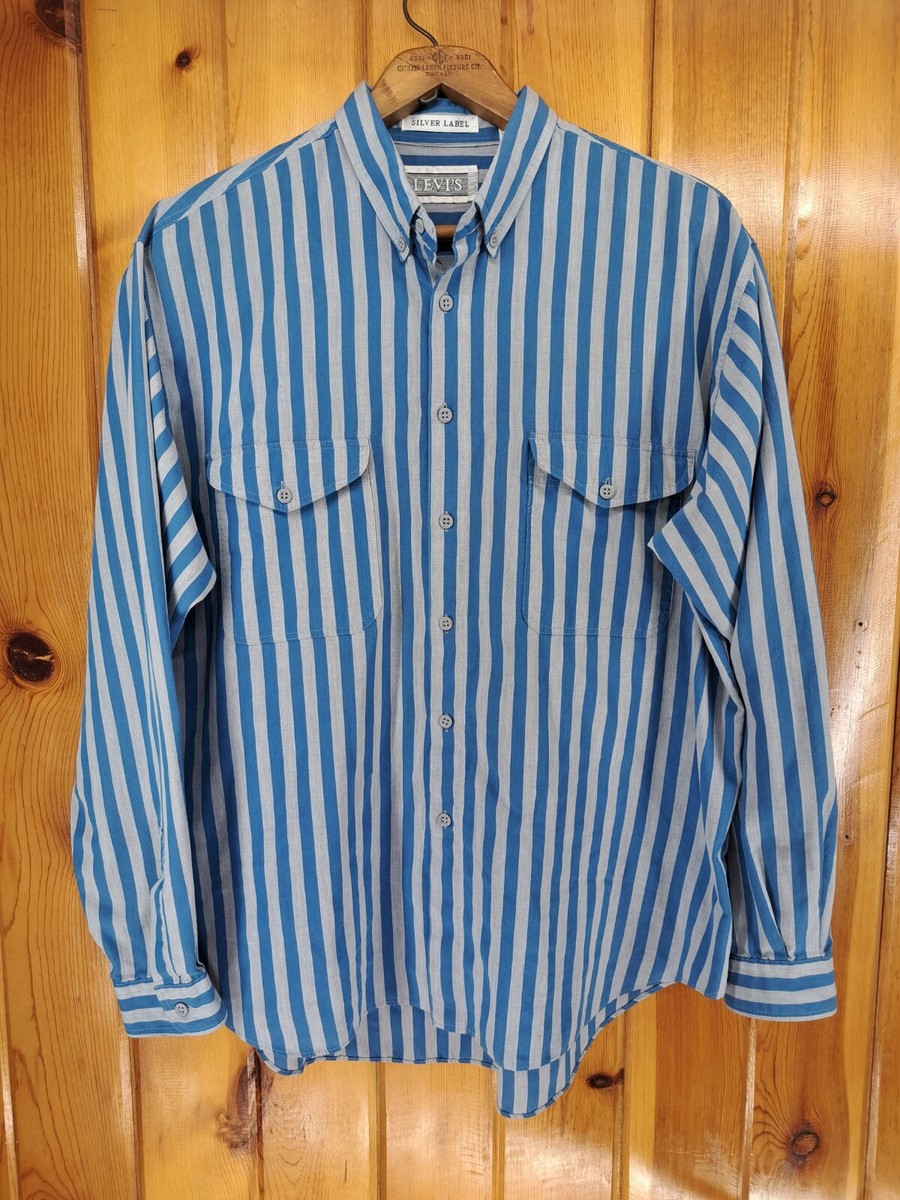 Vintage Levis XL Shirt Men's Silver Label Blue Stripe Button Up
