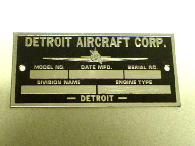 Lockheed Data Plate Detroit Aircraft Corp Data Plate 1922 - 1929 Ryan Aircraft & Lockheed ...