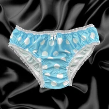 Aqua Blue Satin Polkadot Frilly Sissy Panties Bikini Knicker Briefs Size 10-20