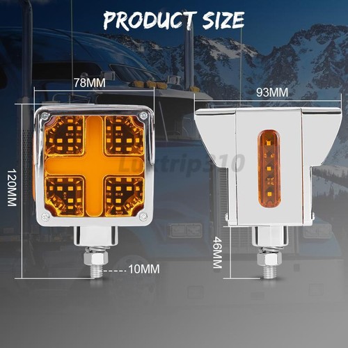 2X Square Red/Amber LED Dual Face Stud Mount Pedestal Fender Turn Signal Light - Picture 6 of 13