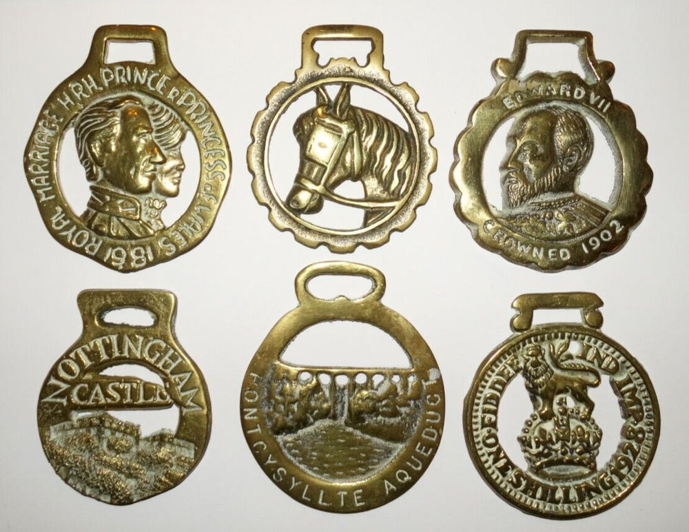 VINTAGE HORSE BRASSES, Six Horse Brasses, Cast Brass