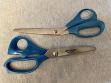 1st set VGUC vtg WISS SEWING SCISSORS / DuraSharp PINKING SHEARS / Blue Handles