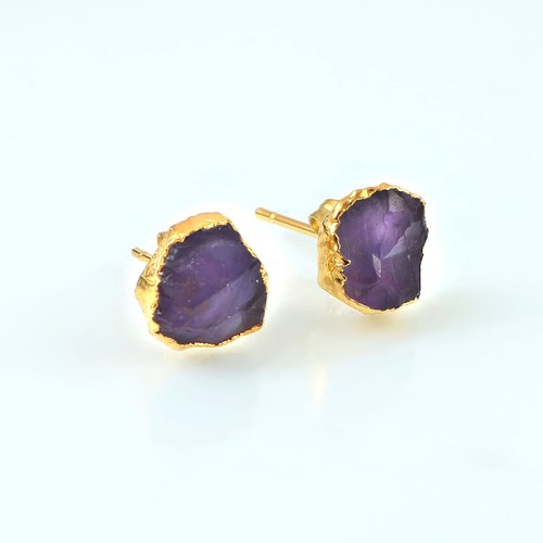 Natural Gemstone Rough Crystal Stud Earrings Fashion Women Jewelry Gift for her - Picture 7 of 61