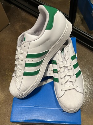 Men's Adidas Superstar Classic Shell Toe Shoe White Green IE9047 Size  10