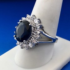 Sterling Silver 925 Blue White Cubic Zirconia CZ Statement Fashion Cocktail Ring