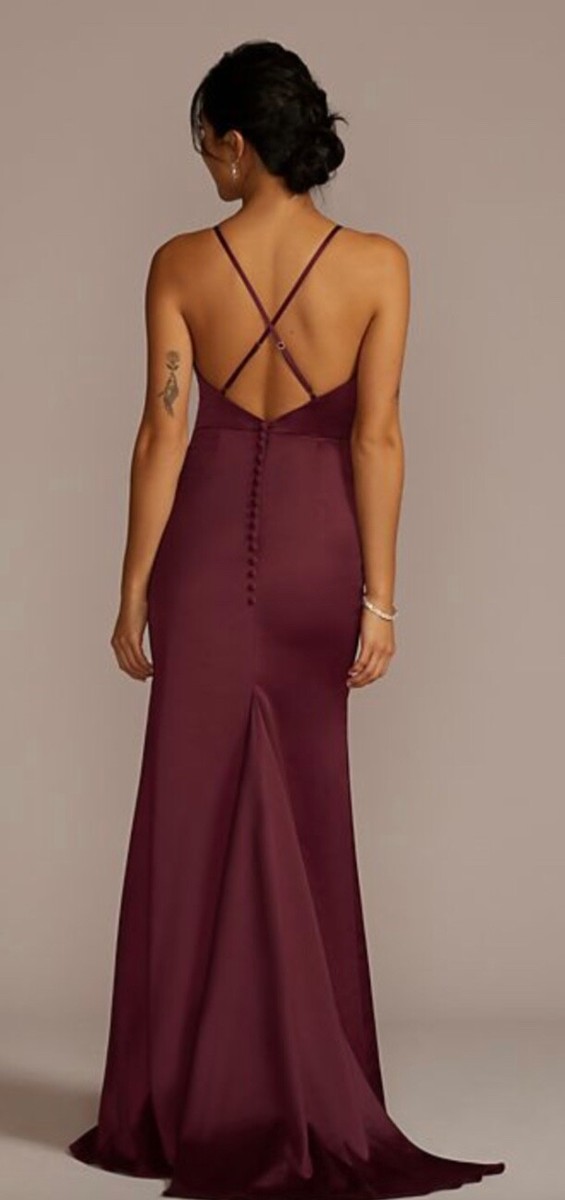 David's Bridal Bridesmaid Dress (Satin Wine, Size 4, Hemmed to Petite  Height) | eBay