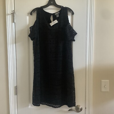 NWT NEIMAN MARCUS Black Lace Open Shoulder Dress Size Large | eBay