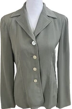RENFREW Sage Green Ribbed Blazer Jacket With White Stitching & Pockets Women’s 2