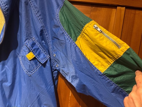 Vintage 90er Jacke Windbreaker Unisex bunt Kapuze viele Taschen L - Bild 3 von 6