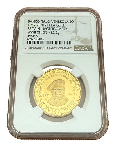 Venezuela 1957 Gold 60 Bolivares NGC MS65 WWII Chiefs - Montgomery Great Britain