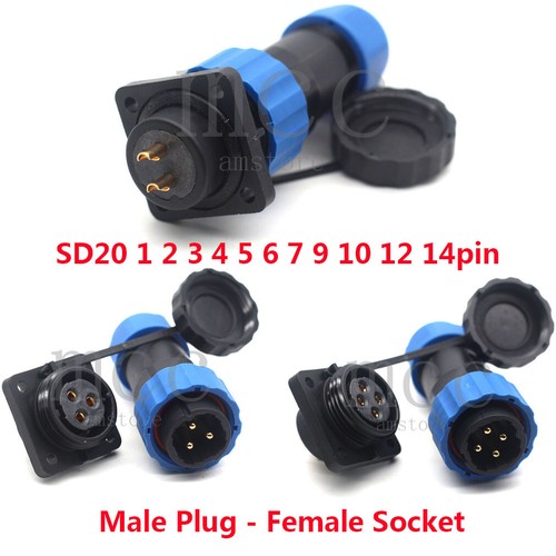 SD20 1-14pin Bulkhead Aviation Waterproof IP68 Plug Socket Power Cord Connector - Picture 4 of 12