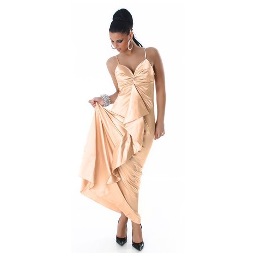 Glamouröses Gala Abendkleid aus edlem Satin Aprikot #AK363 - Picture 2 of 20