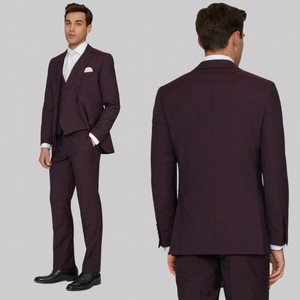 Plum Men Wedding Suits Groom Tuxedos Bridegroom Formal Business Prom