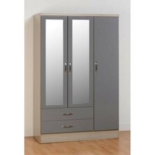 NEPTUNE 3 Door 2 Drawer Wardrobe - Grey GLOSS BELFAST COLLECTION ONLY