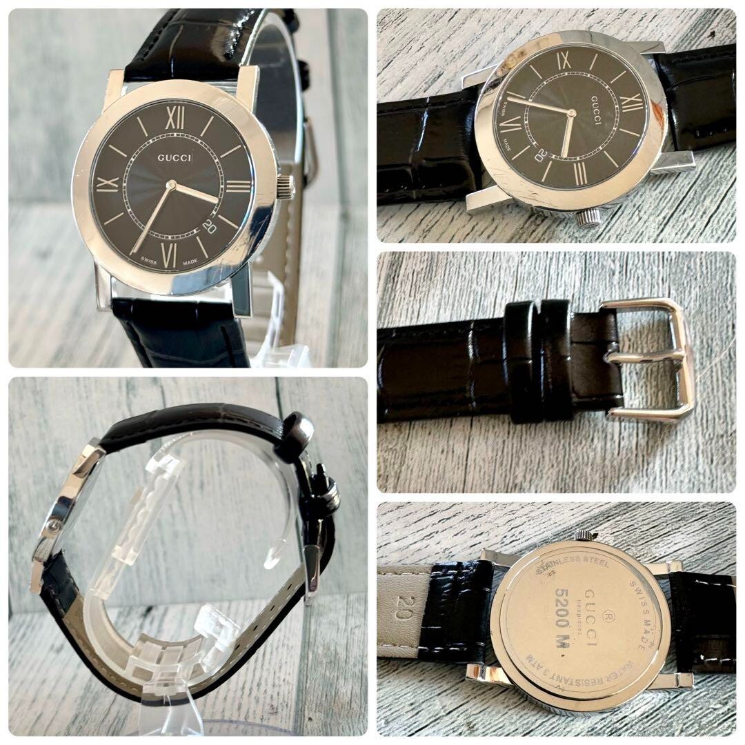 GUCCI Watch 5200M Black Men's Rare Used From Japan Check