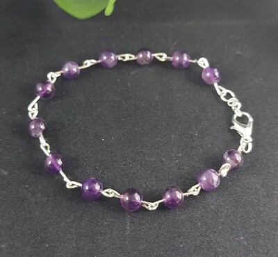 Neu VERSILBERT Wickel Armreif ARMBAND Natürlicher Amethyst Edelsteine Perlen Handarbeit