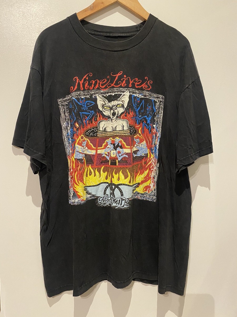 Vintage Aerosmith Nine Lives Tour Shirt T-Shirt Brockum Band Tee 