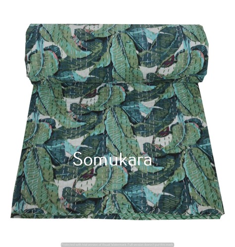 Hand Block Print Kantha Quilt Blanket Throw Bedspread Bedding Cotton Twin Size - Picture 4 of 7