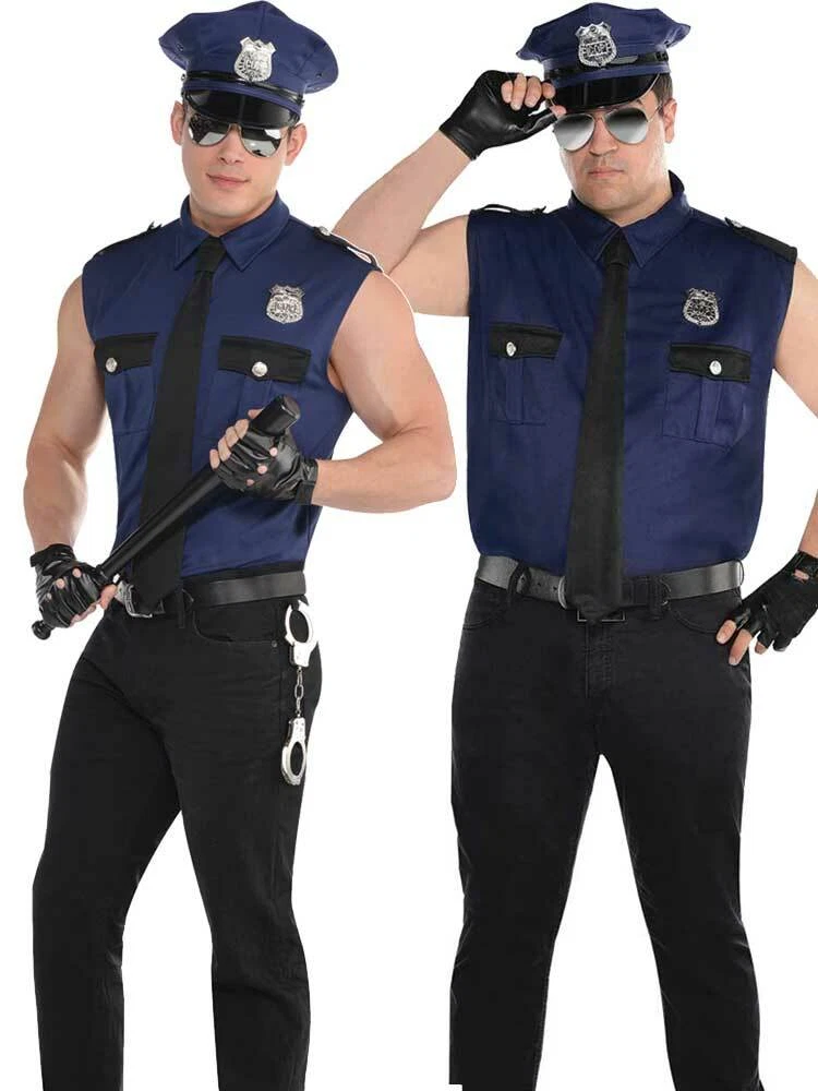 Adults Mens Under Arrest Police Sexy Cop Fancy Dress Stripper Costume M -  XXL