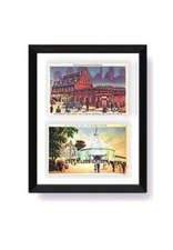 Postcard Display Frame & Mat For 2 Vintage / Antique 3-1/2 x 5-1/2 Card: BLACK