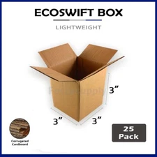 25-Box 3x3x3 "EcoSwift" Brand Cardboard Packing Mailing Shipping Corrugated