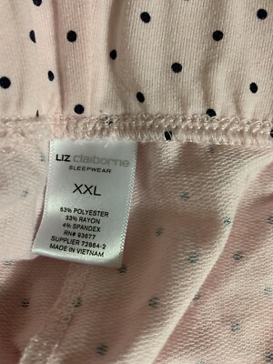 NWOT, Liz Claiborne Sleepwear Women's Pink W/ Black Dots Lounge